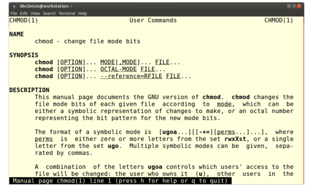 The first screen from the man file for chmod